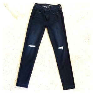 Super stretch high rise ripped knee jeans